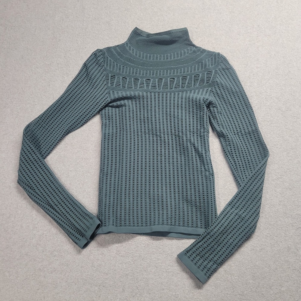 Intimately Free People Seamless Mock Neck Long Sleeve Top Teal XS S Pointelle